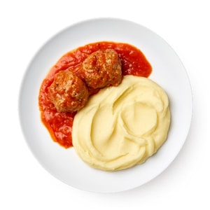 Фото товара 'Тефтели (говядина-свинина), пюре, томатный соус'